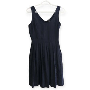 Club Monaco Navy Silk Sleeveless V-Neck Dress with Pleating and Pockets 2